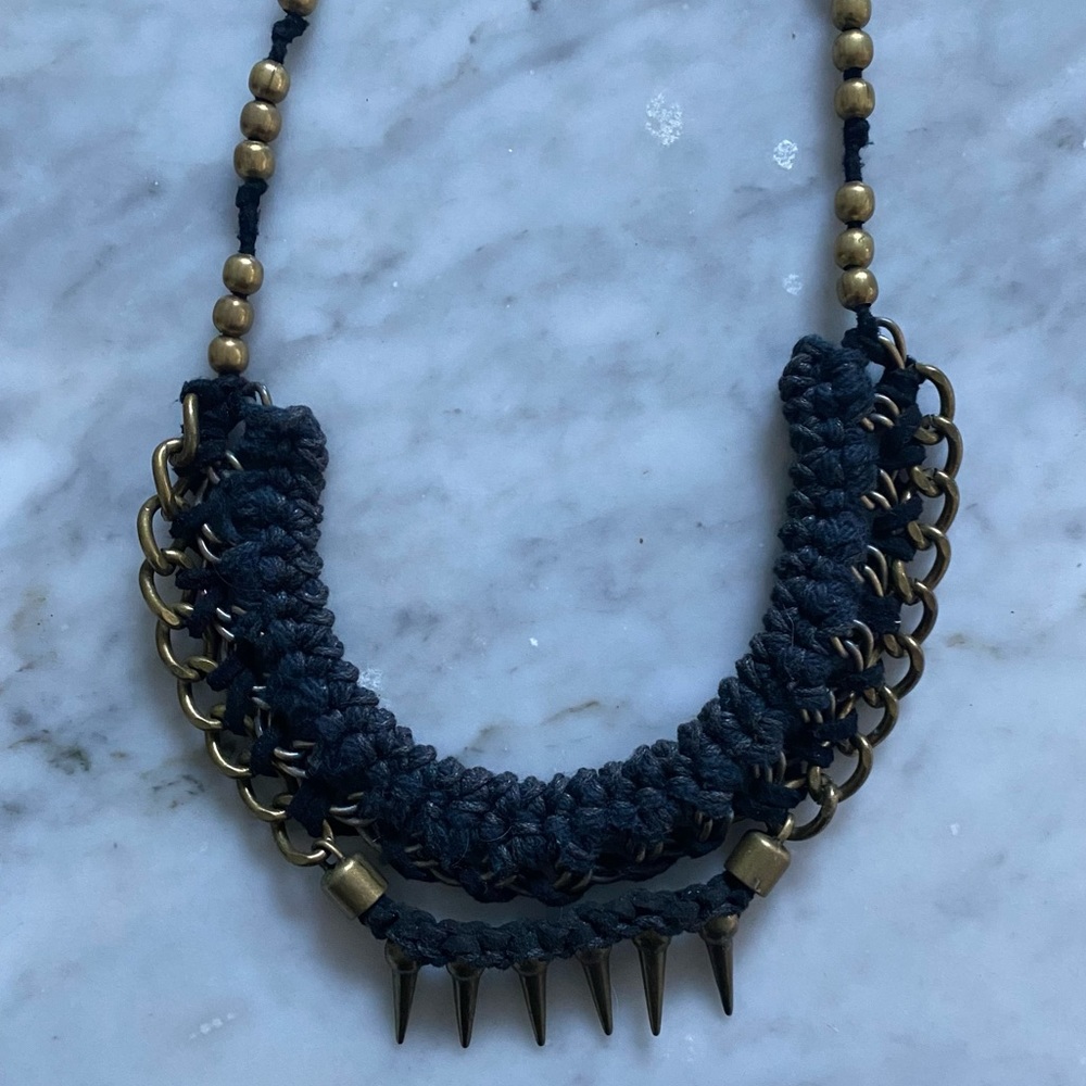 Andrea Bocchio bronze and black spike necklace, adjustable 19" chain